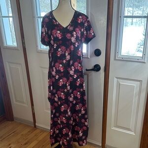 Ted Baker Black and Pink Floral Maxi Dress